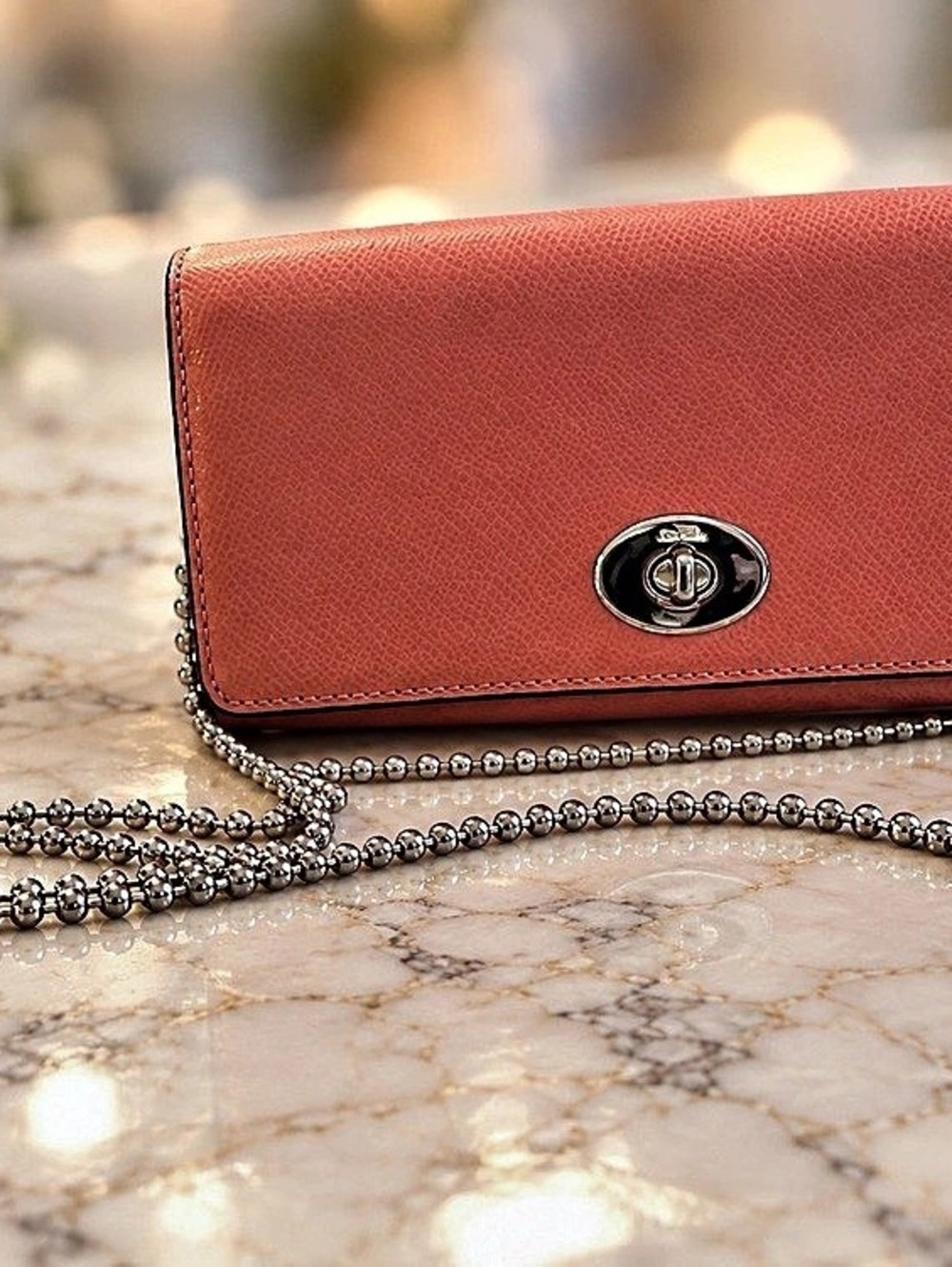 Coach Turnlock Chain Wallet Pink Crossbody